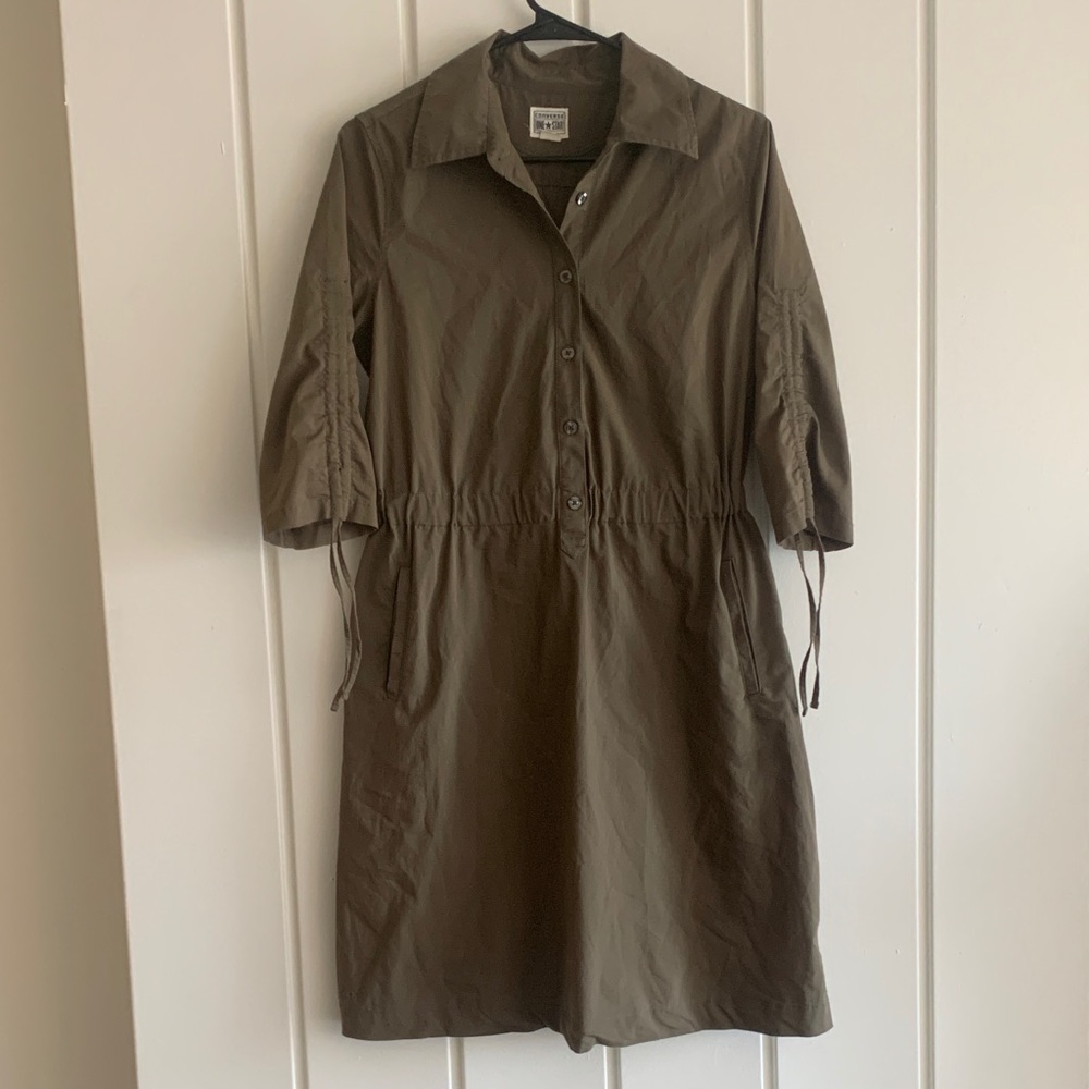 Converse Olive Shirtwaist Midi Dress with Drawstring Waist